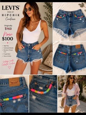 Levi's Blue Denim Shorts with Rainbow Trim